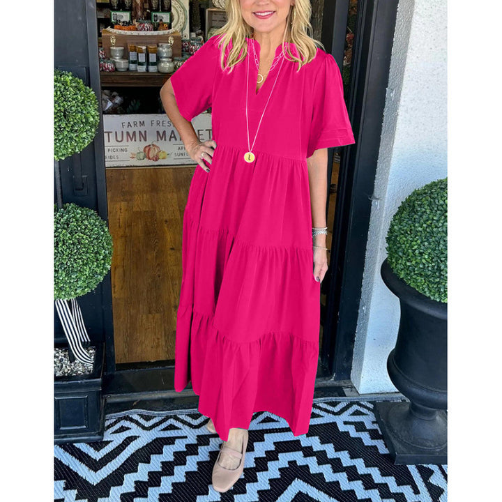 Maxi dress with long sleeves for women with V-neck and ruffle detail Lune London