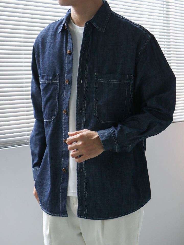Casual chambray shirt for men with two chest pockets and button details Lune London