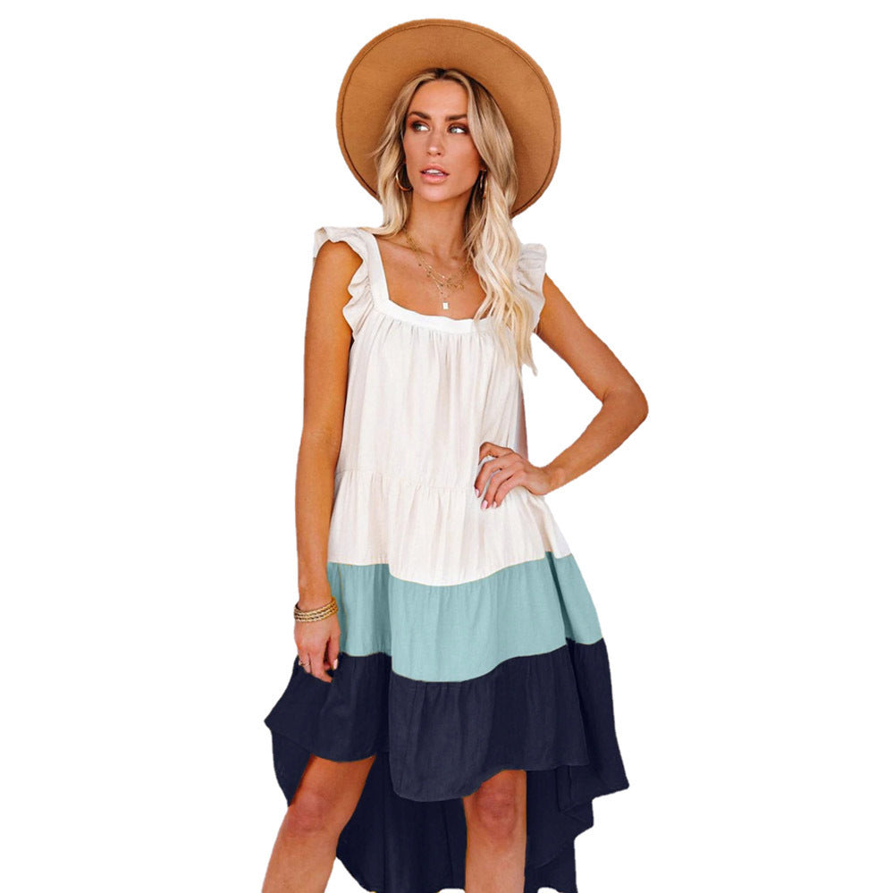 Lune London color block midi dress with ruffles for women