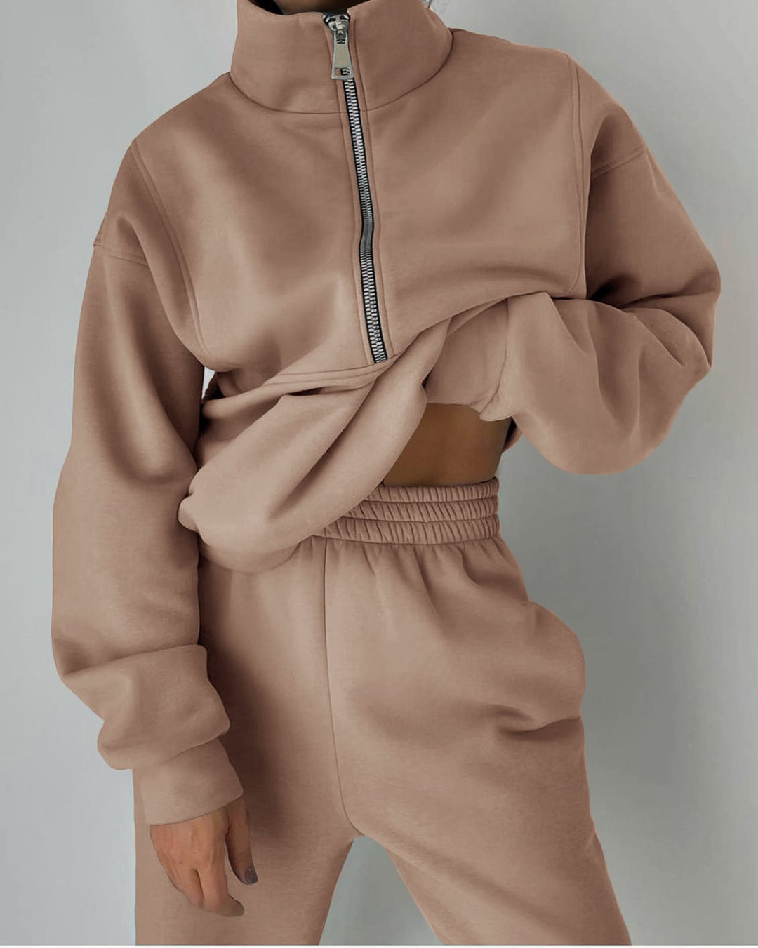 Ladies high-quality zip sweater with high collar and soft interior Lune London