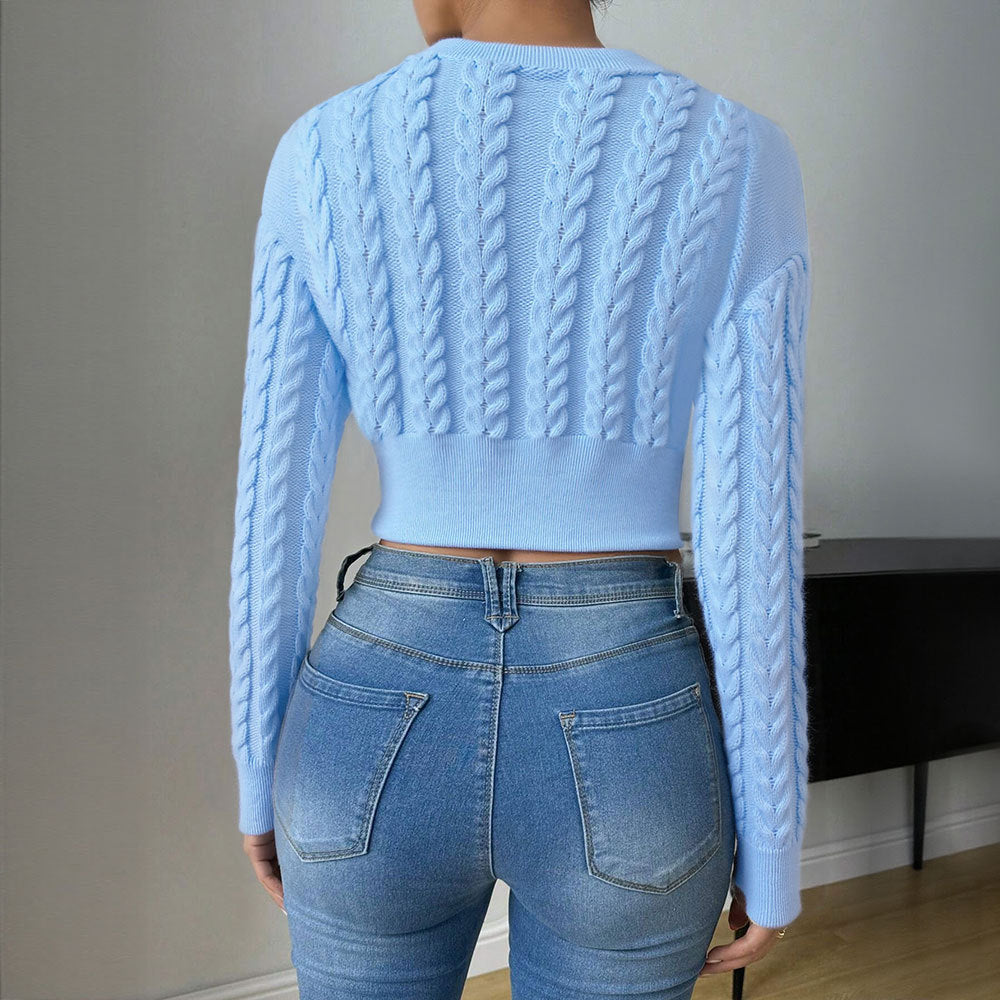 Haut tricoté à coupe courte pour femmes avec motif en torsades et manches longues Chic & Stil