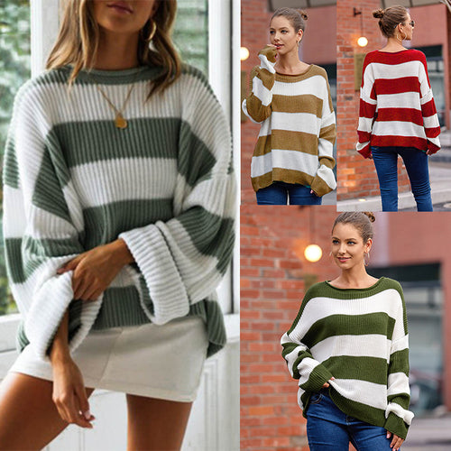 Casual knit sweater for women with a wide striped pattern and a loose fit Lune London