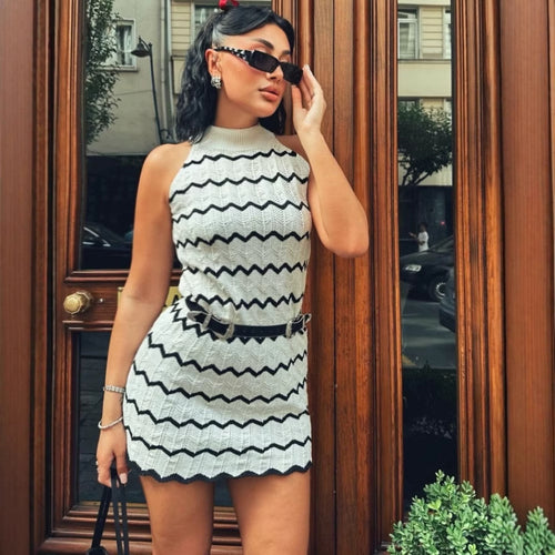 Knitted dress for ladies with wavy pattern and elegant racerback Lune London