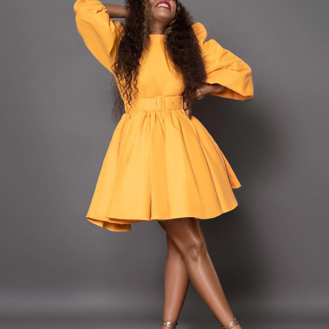 Skater dress for women with fitted belt and voluminous sleeves Lune London