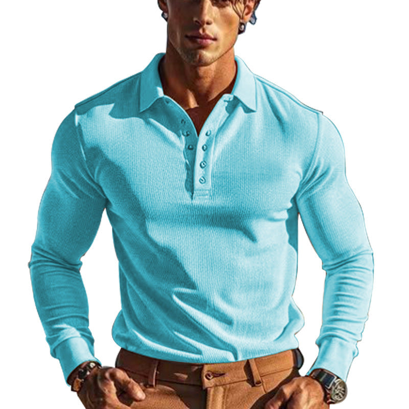 Elegant long sleeve polo for men with button placket and structured design Lune London