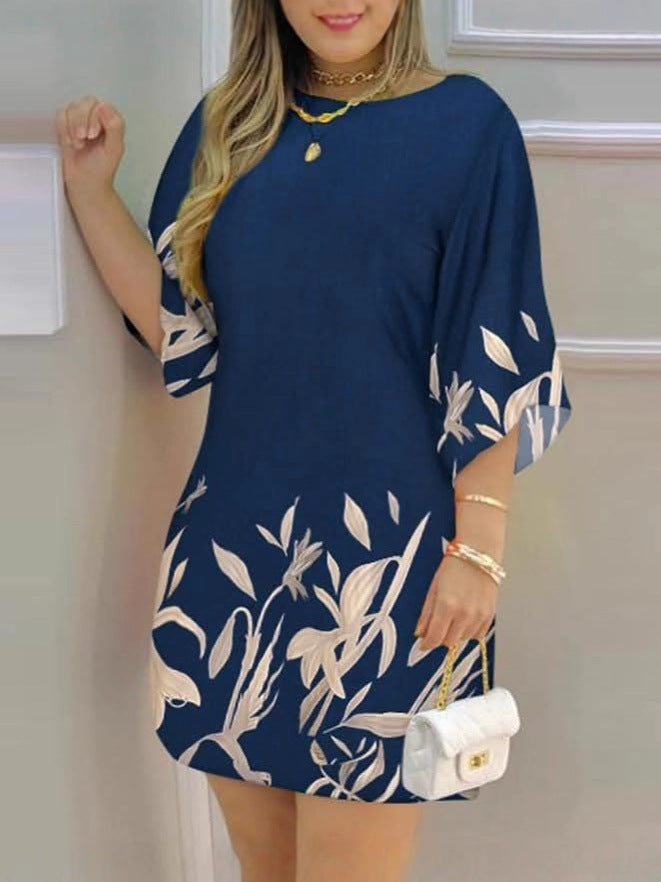 Women Short Sleeve Dress with Floral Line Pattern Lune London