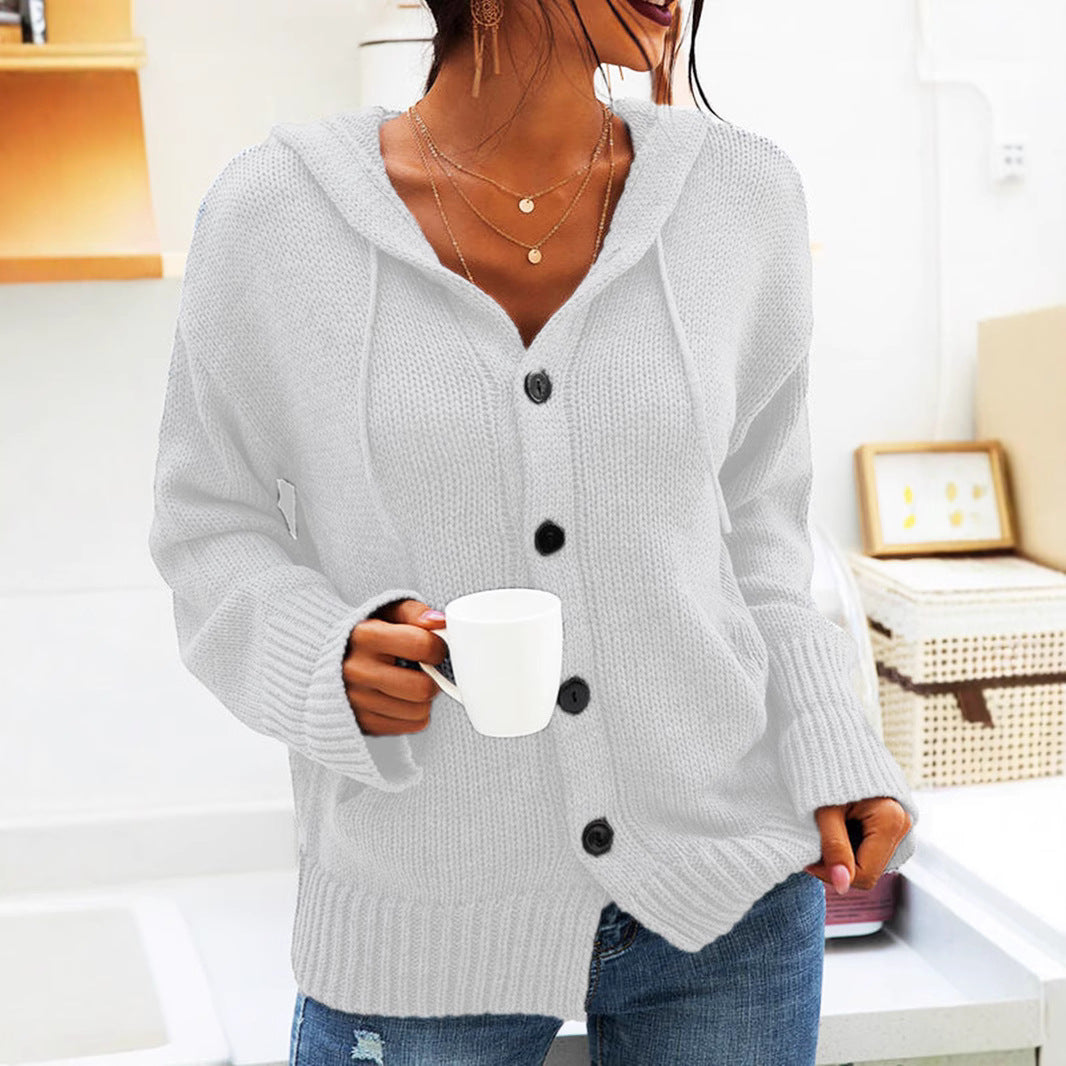 Cardigan en tricot épais pour femmes avec capuche et détails de boutons Chic & Stil