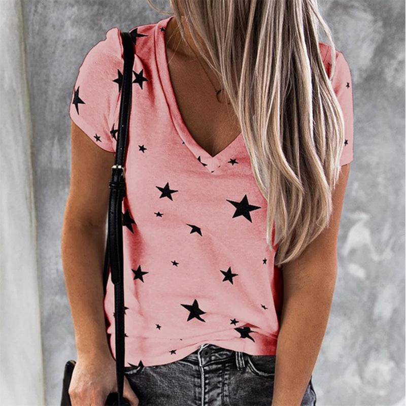 T-shirt femme à col en V avec motif étoile et coupe décontractée Chic & Stil