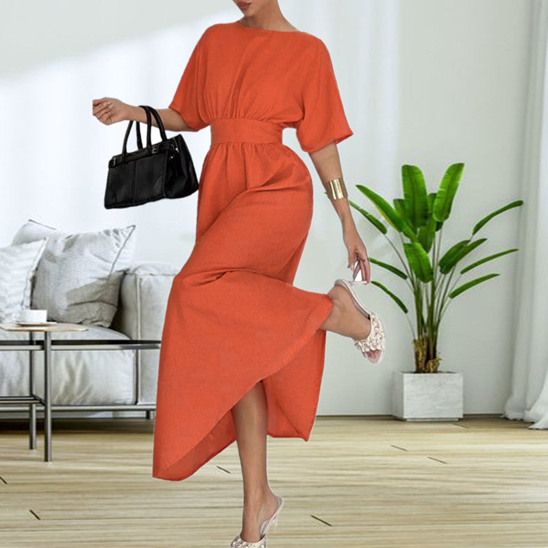 Elegant midi dress for women with back neckline and bow ribbons Lune London