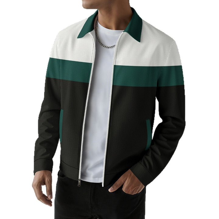 Trendy men's bomber jacket with textured design and contrasting stripes Lune London