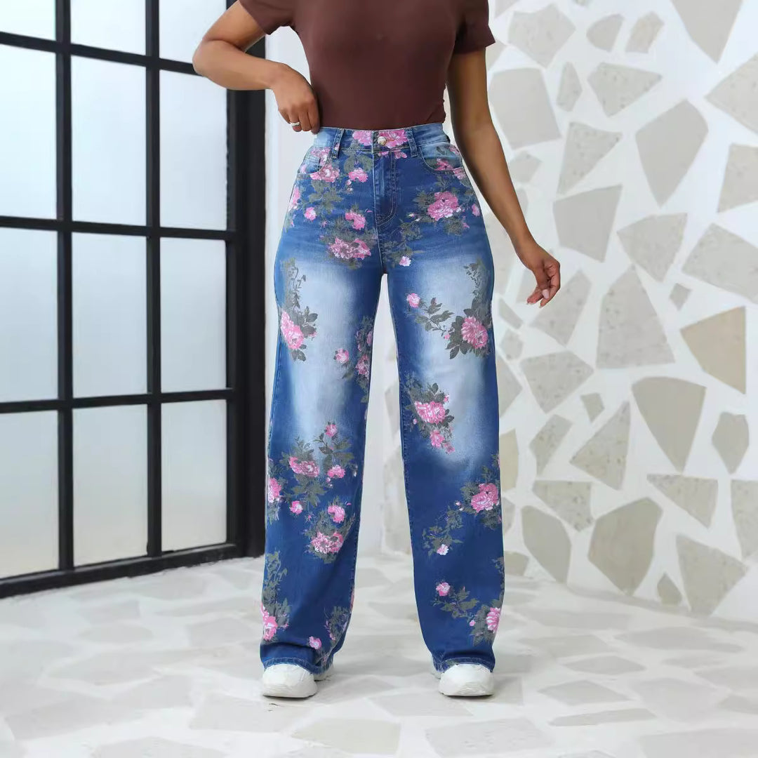 Floral wide-leg jeans for women with a trendy high-waisted design Lune London