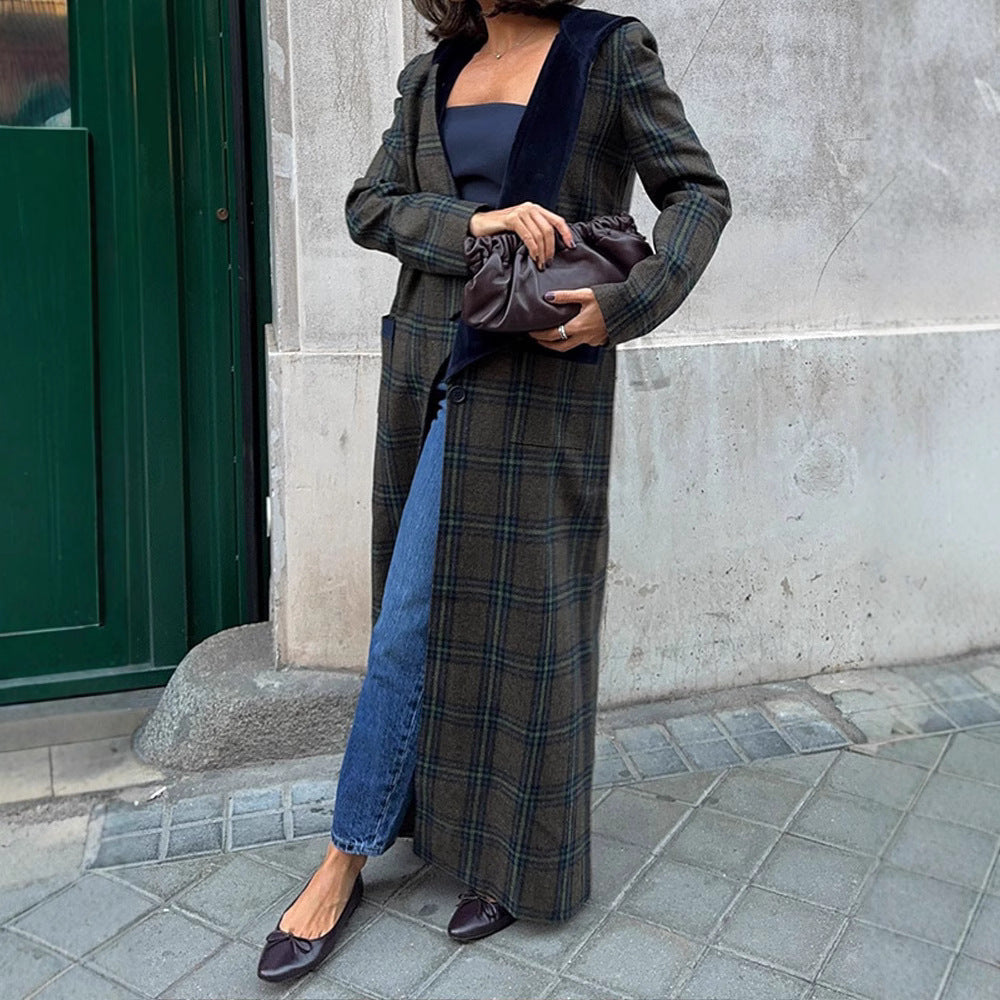 Plaid coat for women with trendy lapels and removable collar Lune London