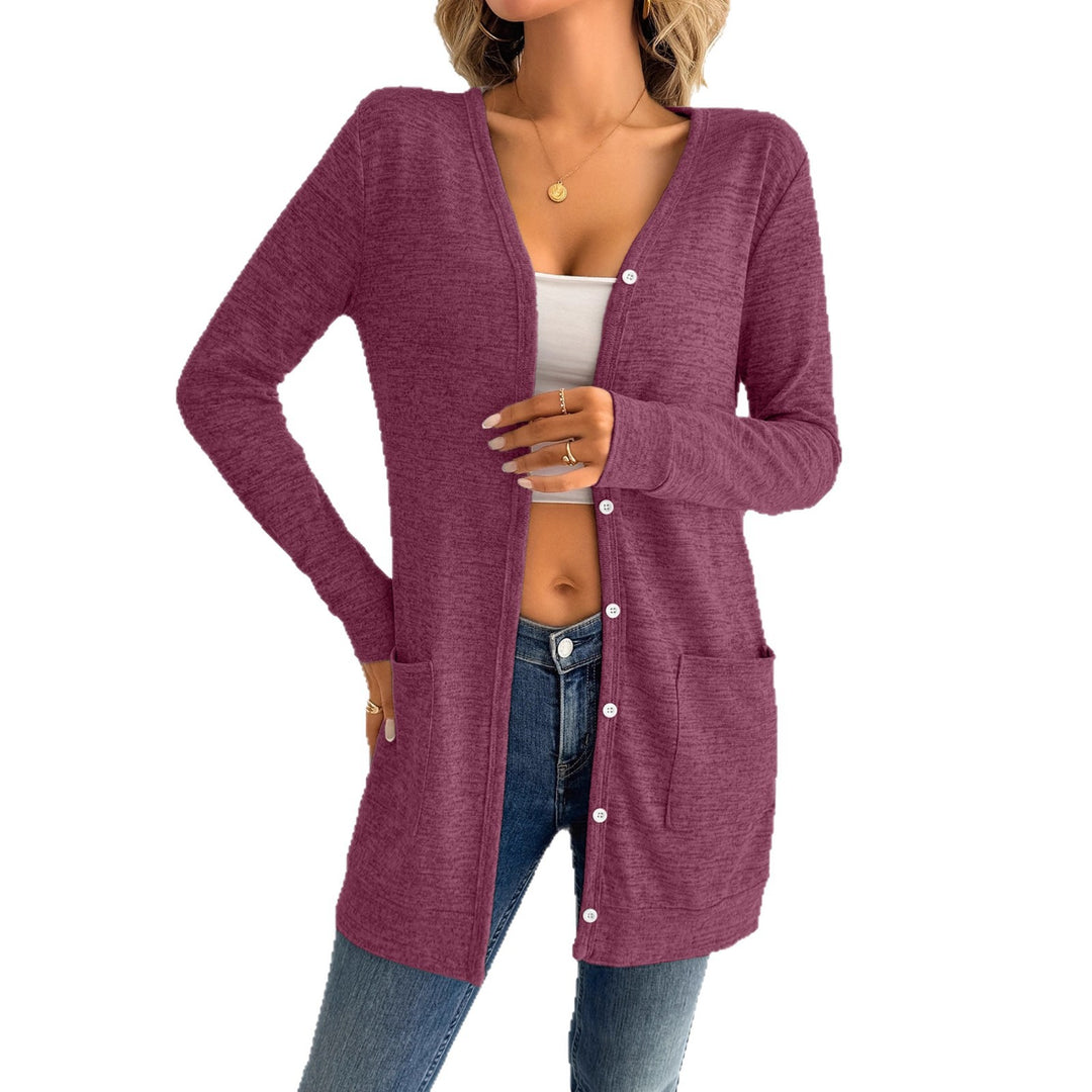 Ladies long sleeve cardigan with practical pockets and button placket Lune London