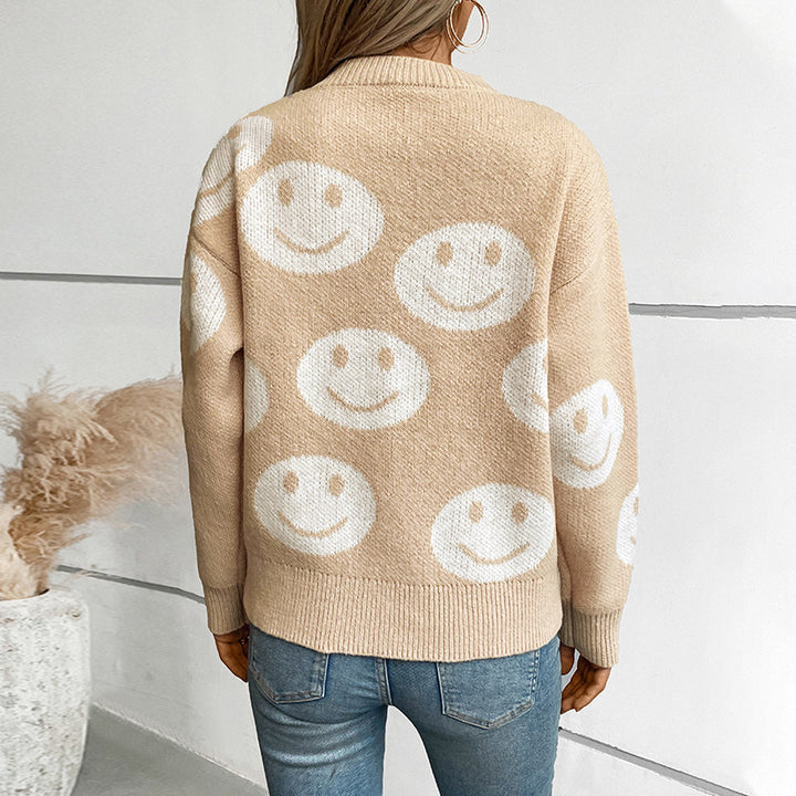 Casual sweater for women with a happy smiley pattern Lune London