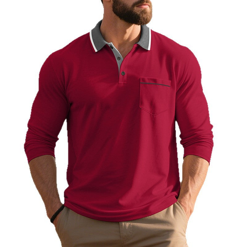 Men's long sleeve polo shirt in breathable fabric with modern collar Lune London