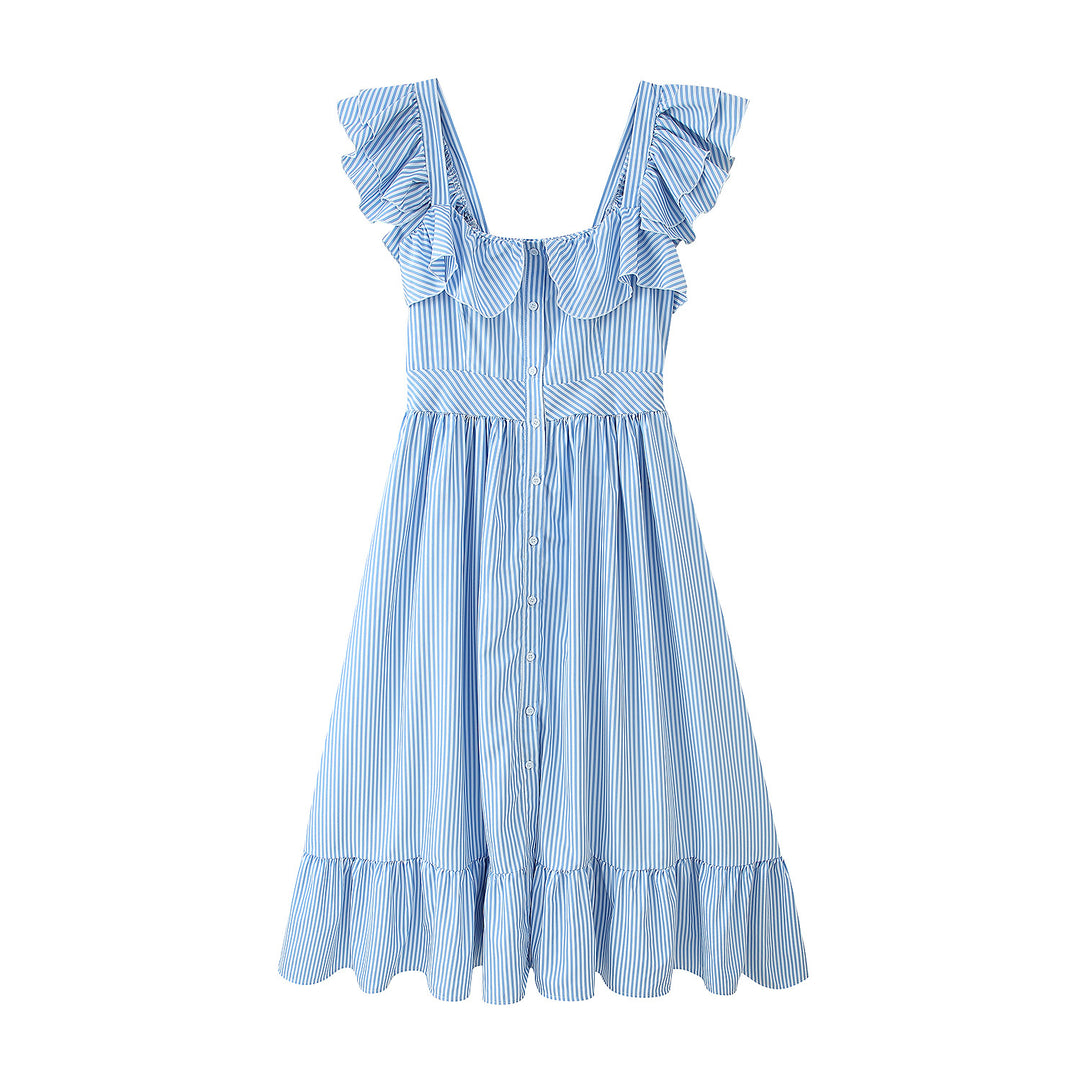 Summer ruffled dress for women with button details and flared skirt Lune London