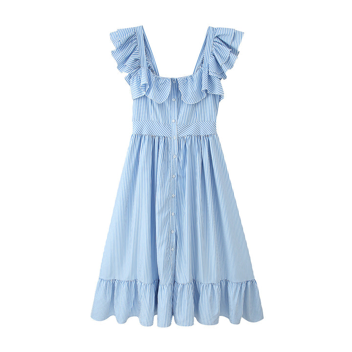 Summer ruffled dress for women with button details and flared skirt Lune London