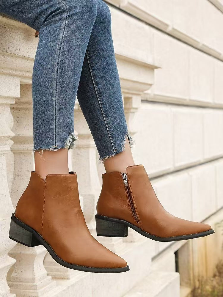 Lune London | Ankle Boots - Faux Leather - Pointed - Low Block Heel