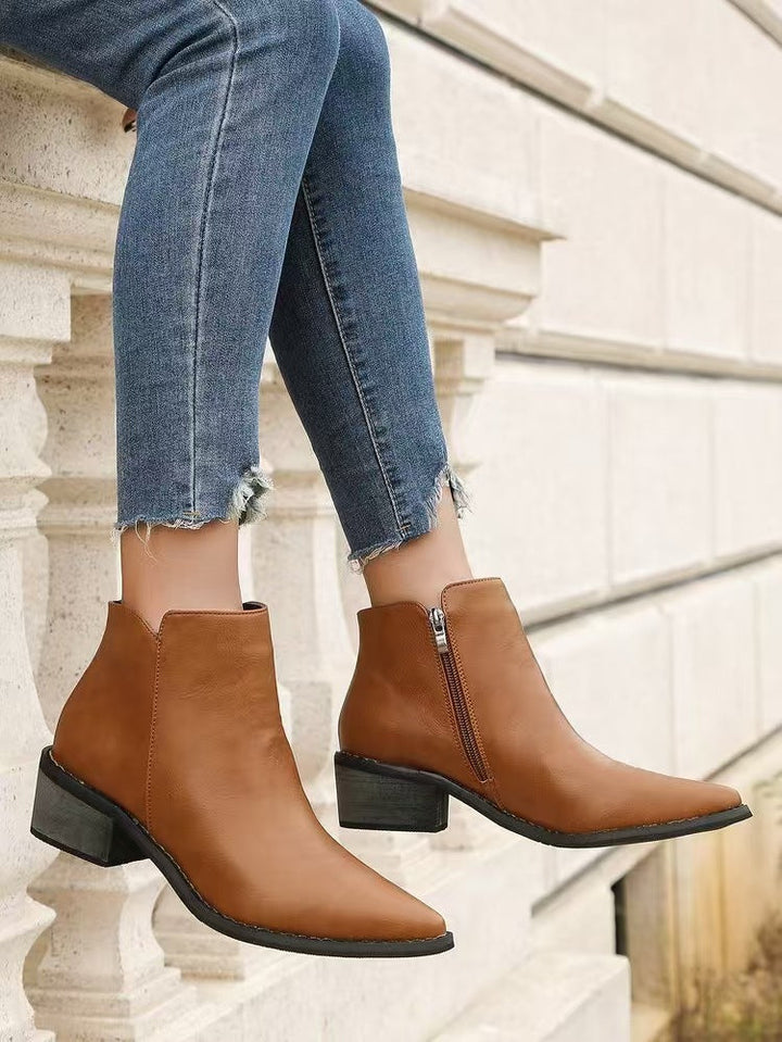 Lune London | Ankle Boots - Faux Leather - Pointed - Low Block Heel