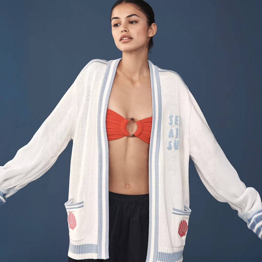 Knit jacket for women with marine patterns and relaxed fit Lune London