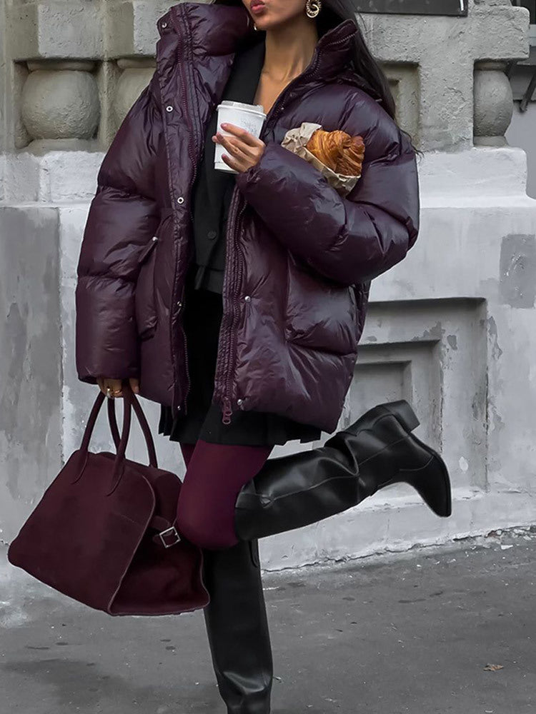 Ladies Oversized Puffer with visible quilted design and high collar Lune London