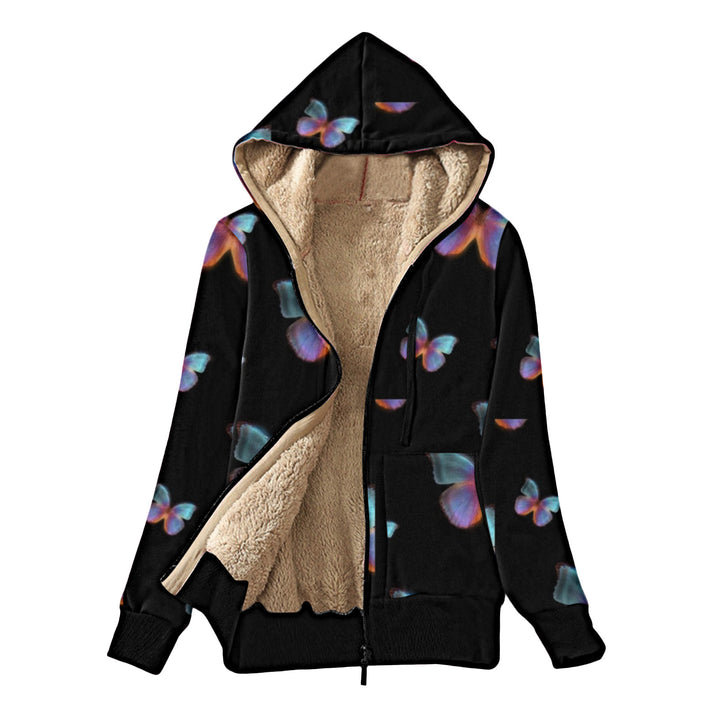Casual women's jacket with hood and colorful butterfly design Lune London