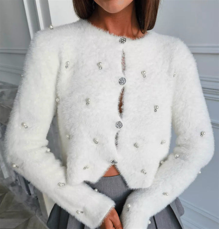 Women Fluffy Cardigan with Decorative Buttons and Elegant Cut Lune London