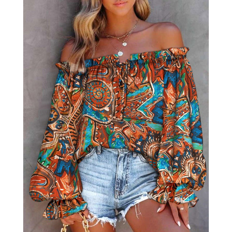 Woman Blouse Batik Off-Shoulder Lune London
