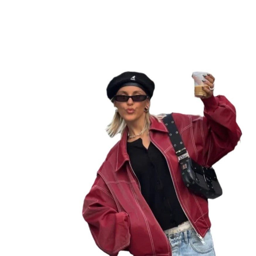 Faux leather jacket for women with elastic cuffs and a high collar Lune London