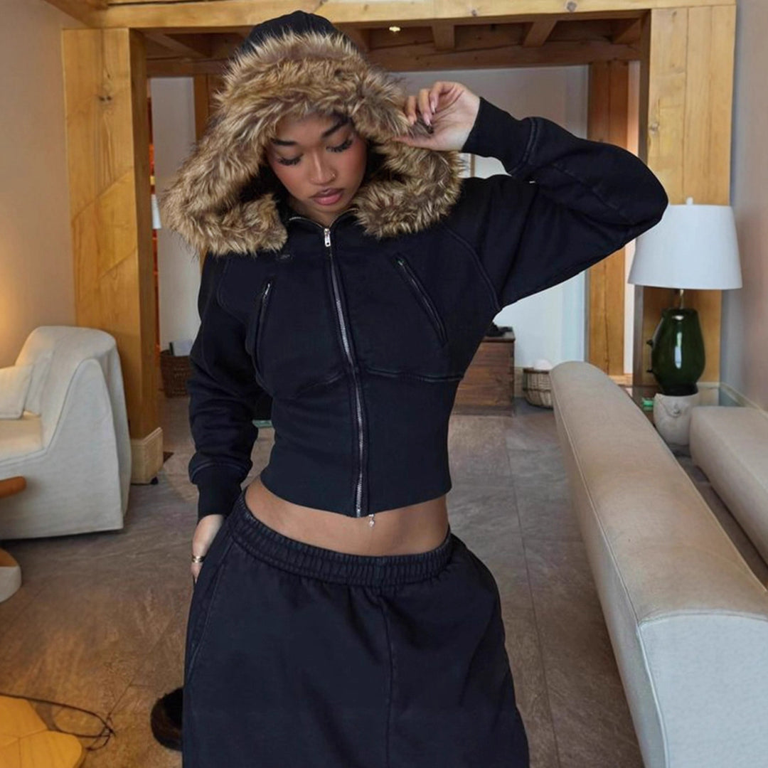 Hooded jacket for women with removable faux fur lining and fitted cut Lune London