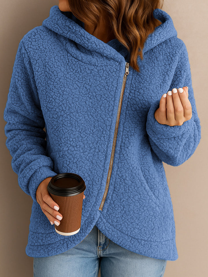 Ladies cozy fleece jacket with asymmetrical zipper Lune London