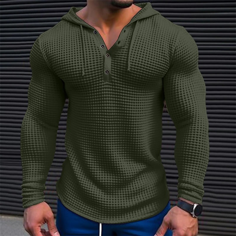 Men's casual hoodie in waffle structure with button placket Lune London