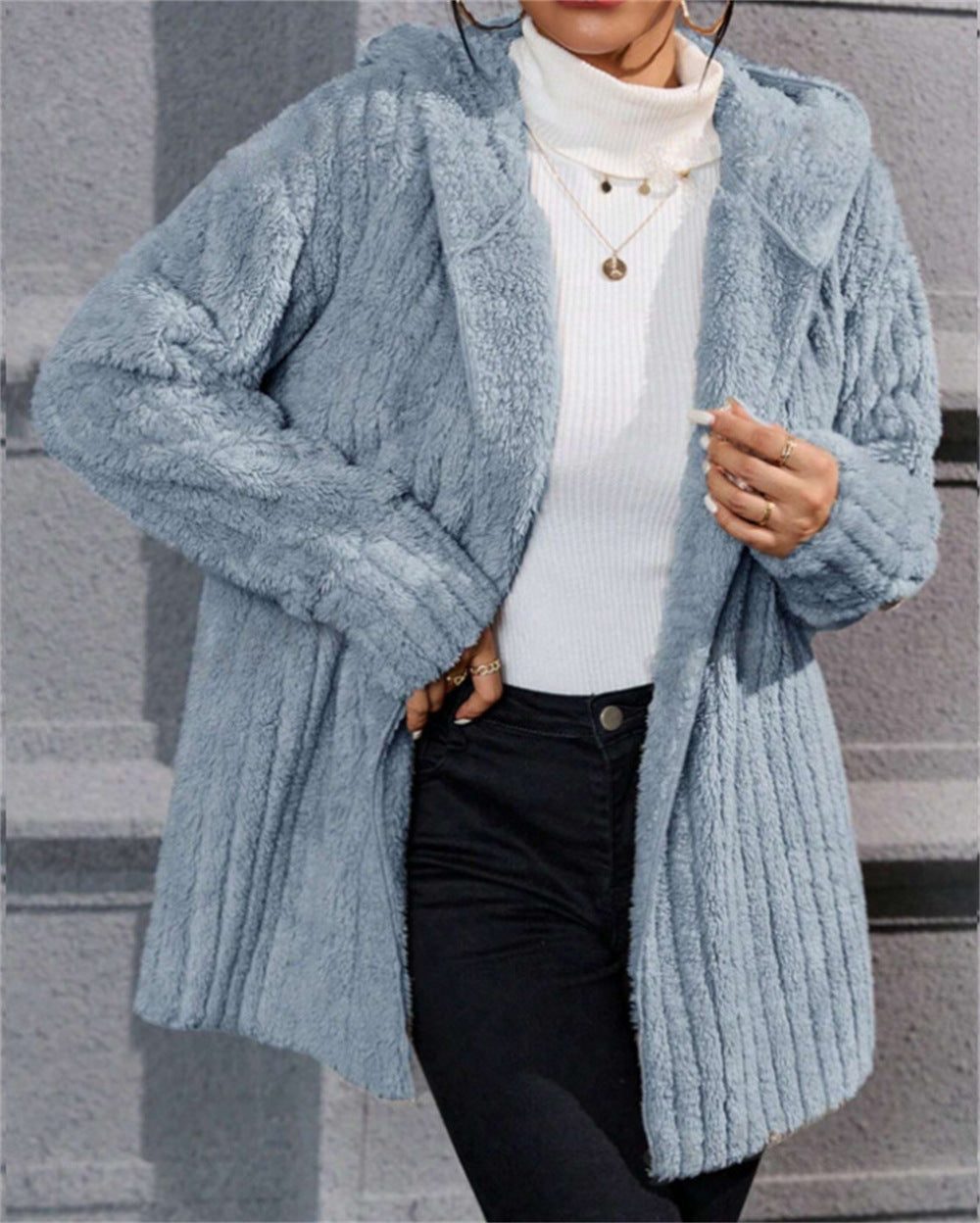 Casual fleece jacket for women with textured design and hood Lune London