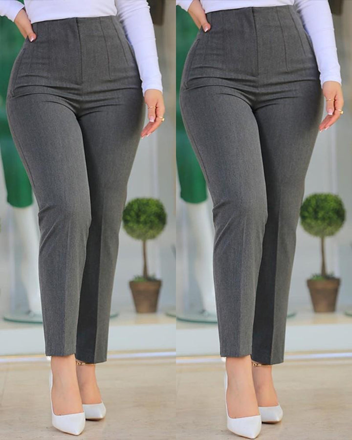 Women's High-Waisted Slim-Fit Trousers with Integrated Pleats Lune London