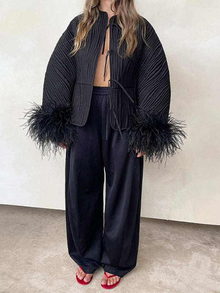 Elegant ladies jacket with elaborate faux fur sleeves Lune London