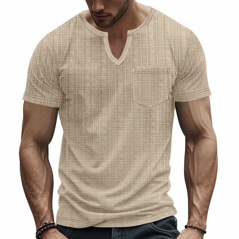 Short sleeve V-neck T-shirt for men with chest pocket Lune London