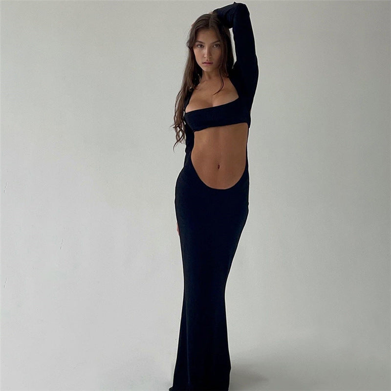 Lune London Long Sleeve Cut-Out Maxi Dress for Women with Fitted Cut