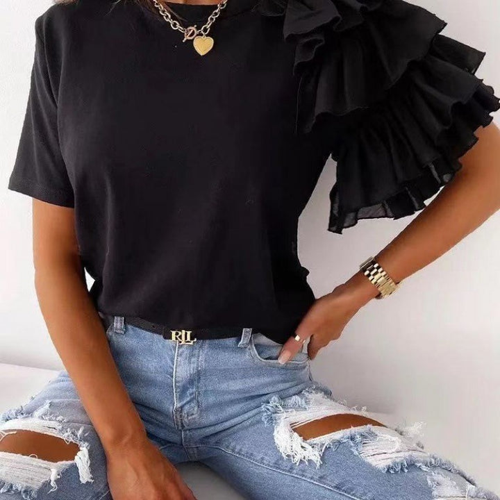 T-shirt femme avec des détails de volants tendance Chic & Stil