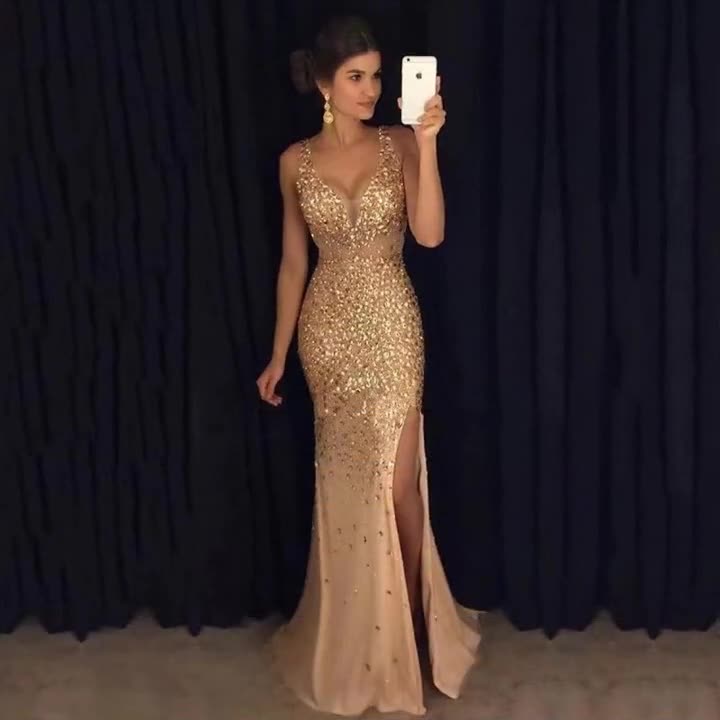 Lune London | Women's Sleeveless Ball Gown with V-Neck and Leg Slit