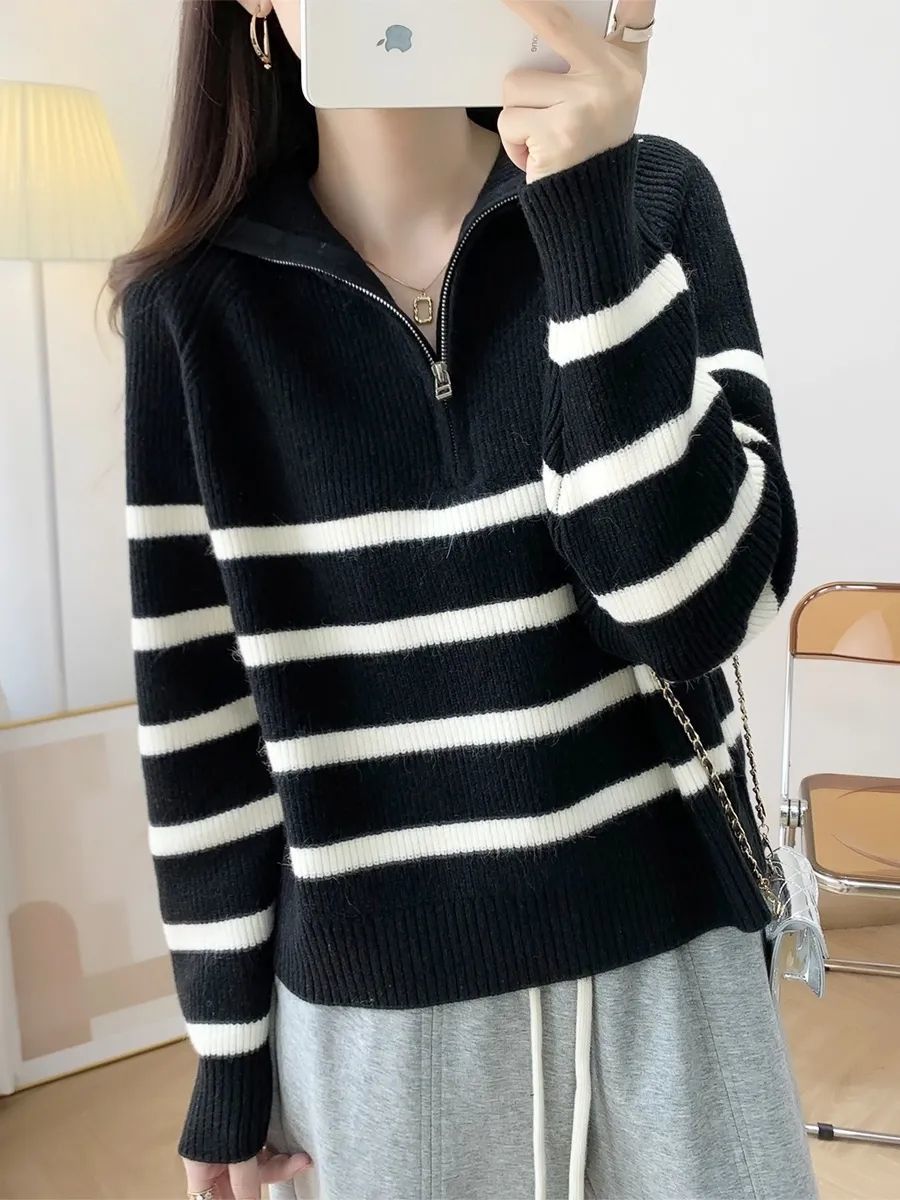 Pull en maille confortable pour femme avec demi-zip Chic & Stil