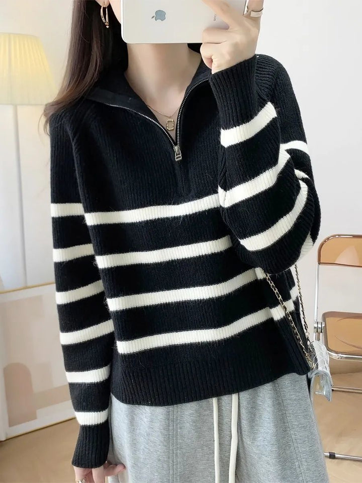 Pull en maille confortable pour femme avec demi-zip Chic & Stil