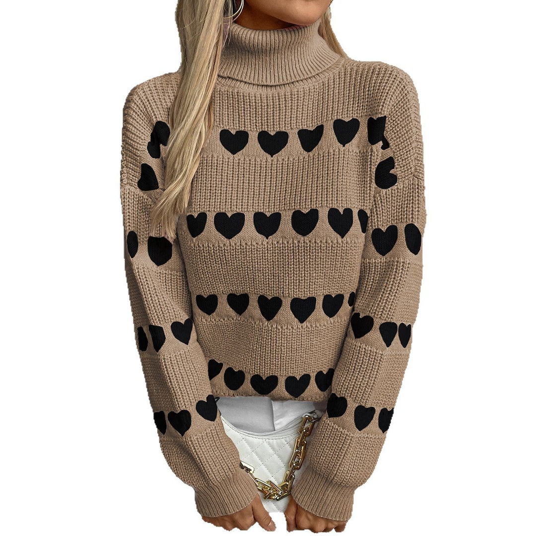 Knit sweater for women with heart-shaped pattern and high collar Lune London