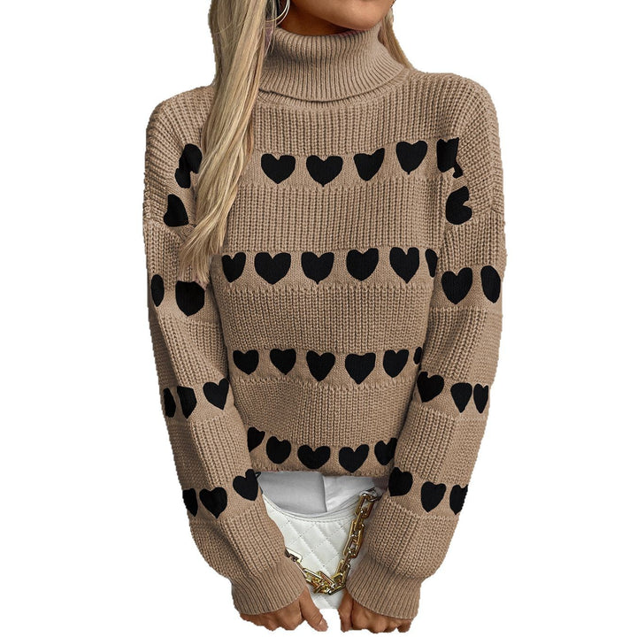 Knit sweater for women with heart-shaped pattern and high collar Lune London