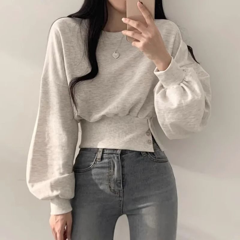 Sweat-shirt court femme à la mode avec manches bouffantes Chic & Stil