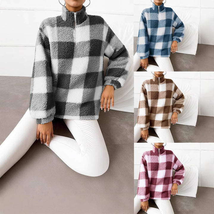 Fleece pullover for women with high neck and full zip Lune London