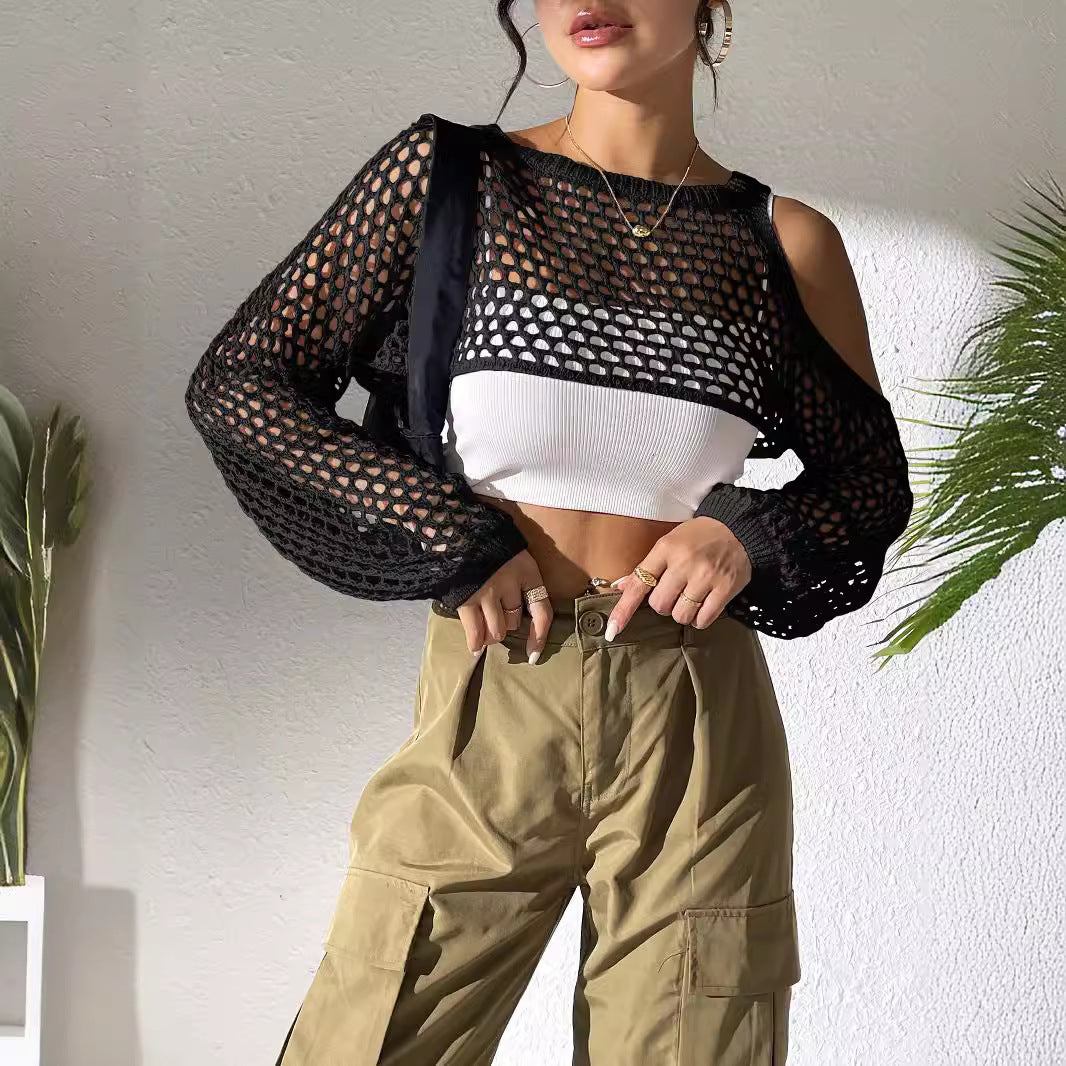 Ladies Open Knit Crop Top Lune London