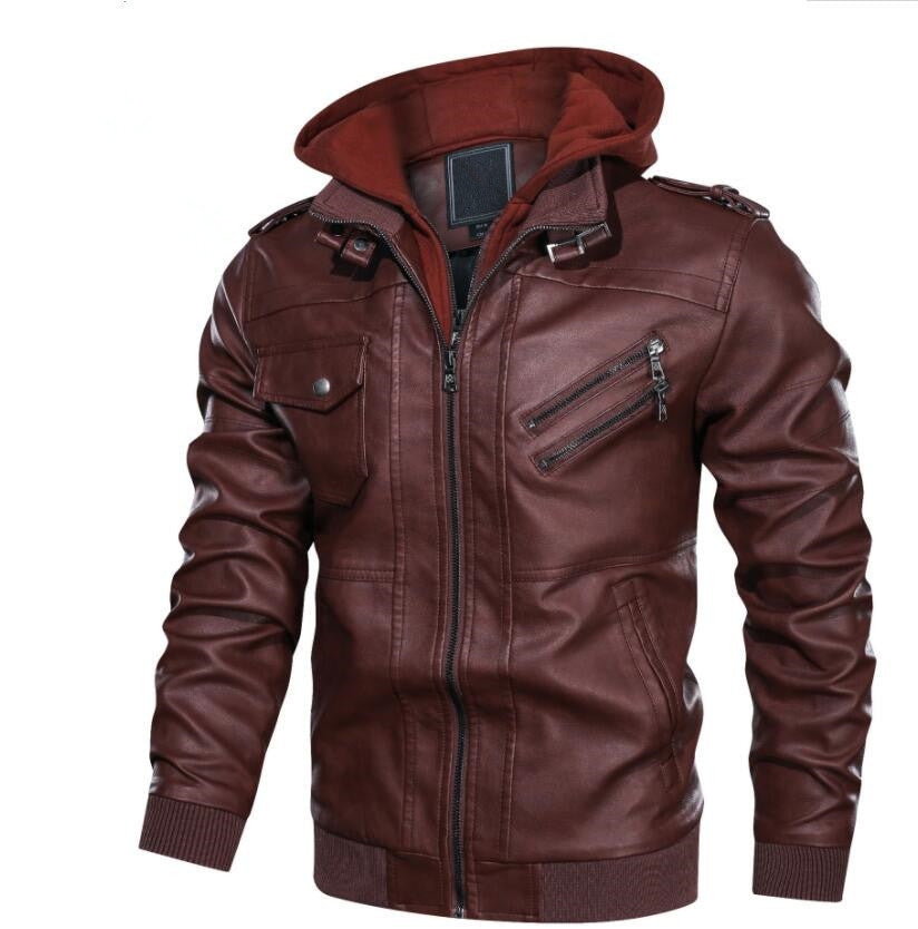 Leather jacket for men with detachable hood Lune London