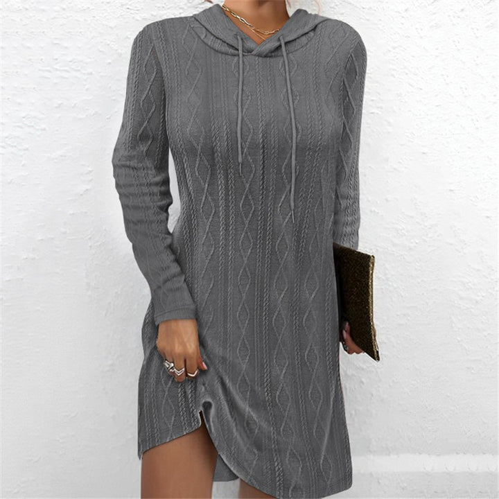 Knitted dress for women with hood and fine cable pattern Lune London