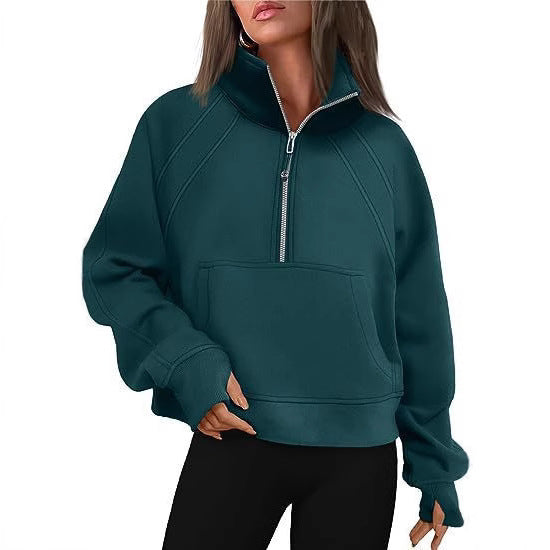 Ladies Short Sporty Sweater with High Collar and Zipper Lune London