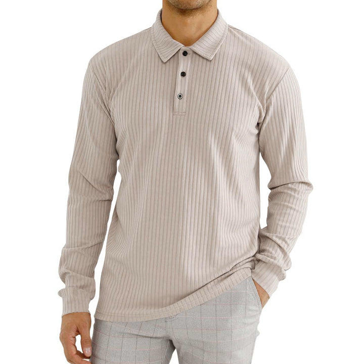 Men's long sleeve polo with texture and button placket Lune London